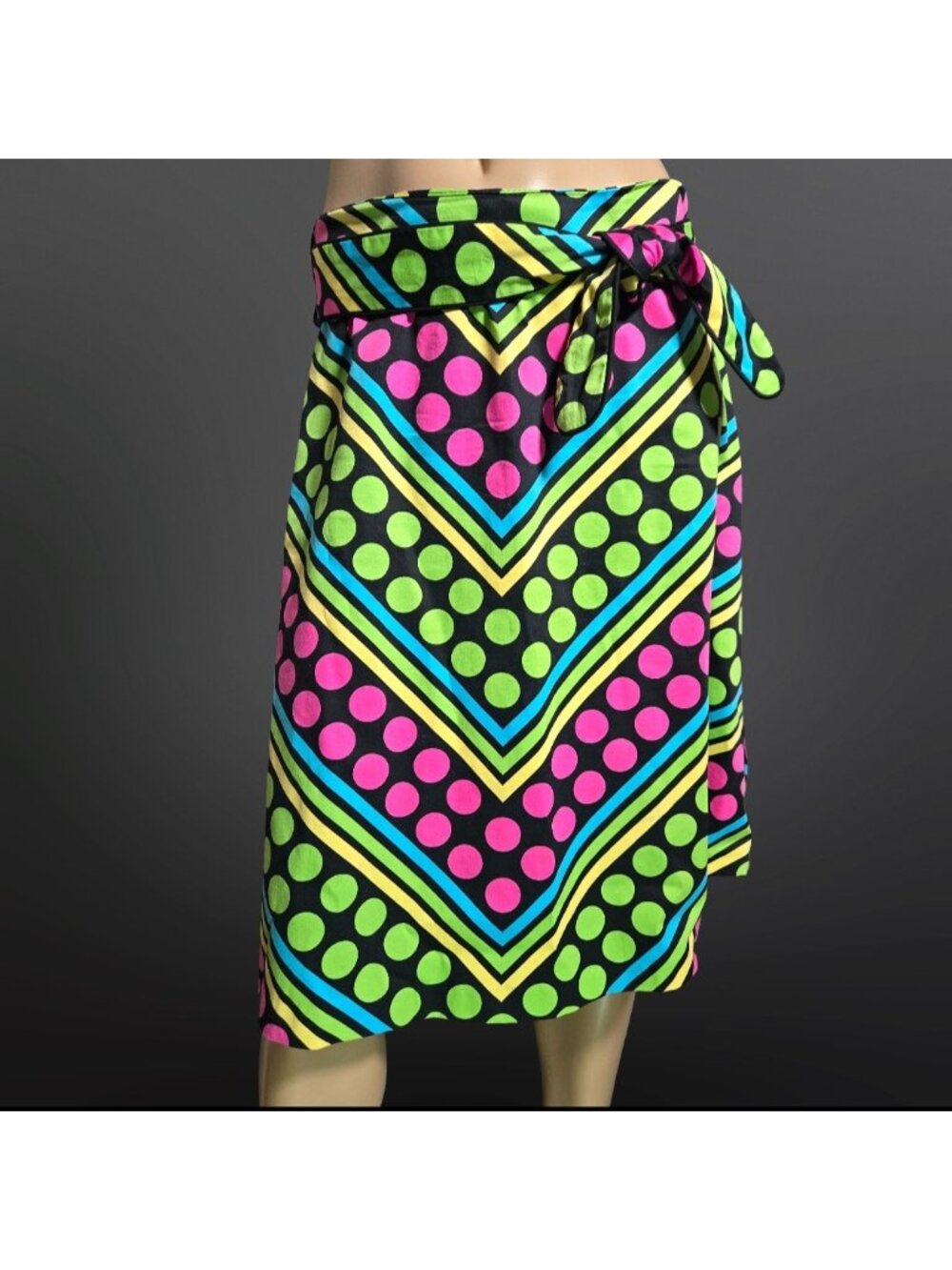 Y2K Bright Multicolor Polka Dot Belted Retro Skirt Size 10 Black pink Green